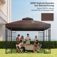 Outsunny 3 x 3 m vervangdak voor paviljoen, vervanghoes met afwateringsopeningen, UPF30+, zonbescherming, Koffie(m-6)