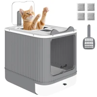 PawHut Katzentoilette Geschlossen M mit Klappdeckel Oberer Ausgang Schaufel Geruchsbeutel Leicht zu reinigen Weiß(m-8)