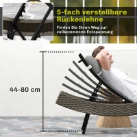 Outsunny Poly Rattan ligstoel S-vormige tuinstoel met 5-voudig verstelbare rugleuning hoofdsteun ademend UV-bestendig(m-5)
