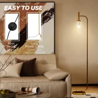 HOMCOM LED Floor Lamp for Living Room with Glass Lampshade, Modern Standing Lamp with Foot Switch, Adjustable Brightness, 2700K for Bedroom, Gold Tone(m-6)