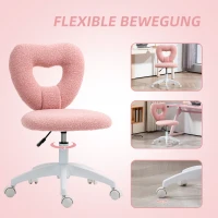 HOMCOM Schreibtischstuhl, Bürostuhl, Herzförmige Rückenlehne, gepolstert, Rosa(m-6)