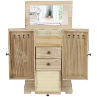 HOMCOM Sieradendoos van hout met 4 niveaus en ingebouwde spiegel, bruin(m-10)