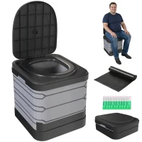 Outsunny Campingtoilet Opvouwbare Reiswc tot 150 kg met 12 stollingsmiddel-pakketjes en 12 afvalzakken 42 x 46 x 43,5 cm Grijs(m-11)