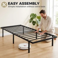 HOMCOM Cadre de lit 90 x 200 cm avec sommier en métal, lit simple avec rangement au-dessous, sans bruit, montage facile, noir(m-8)