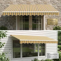 Outsunny Toldo Manual Retrátil 350x250 cm com Manivela de Metal Impermeável e Anti-UV para Jardim Terraço Janelas Cinza e Amarelo(m-6)