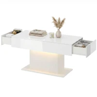 HOMCOM LED Salontafel met opbergruimte, hoogglans, modern, 2 lades & afstandsbediening, wit(m-13)