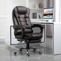 HOMCOM Executive Office Chair with Footrest, Ergonomic PU Leather Desk Chair with High Back, 145° Reclining, Thick Padded, Swivel Wheels for Home, Brown(m-2)