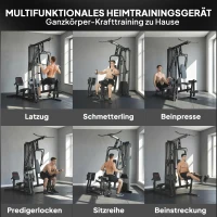 SPORTNOW Krachtstation fitnessstation met latpull butterflystang 65 kg gewichten kabel tot 120 kg(m-15)