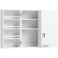 HOMCOM Armadietto Medicinali con 3 Mensole Interne e 8 Portabottiglie, in Legno e Metallo, 53x20x53 cm, Bianco(m-1)