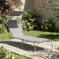Outsunny Transat bain de soleil pliable chaise longue pliante dossier inclinable multi-positions 187 x 58 x 36 cm gris clair(m-2)