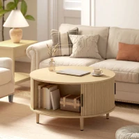 HOMCOM Tavolino Rotondo 80 cm con Piano Ribaltabile e Contenitore Nascosto, Legno Naturale(m-5)