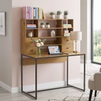 HOMCOM Birou pentru computer cu 4 sertare, 105 x 60 cm, birou cu depozitare, rafturi deschise, 105 x 60 cm, lemn natural(m-7)