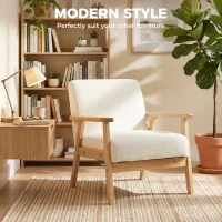 HOMCOM Modern Armchair, Sherpa Fleece Upholstered Accent Chair with Solid Wood Legs and Wide Seat, Cream White(m-4)