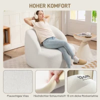 HOMCOM Moderne fauteuil met fleece-look bekleding, knusse stoel voor woonkamer, slaapkamer of thuiskantoor, crèmewit(m-4)