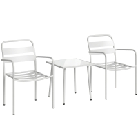Outsunny Bistroset 3-delig metalen tuinmeubelset met 2 tuinstoelen, glazen tafel, lattenontwerp, roestbestendig