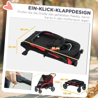 PawHut Hundewagen, Faltbarer Hundebuggy für große Hunde, Haustierwagen mit 4 Rädern, Sicherheitsleinen, Bremsen, Schwarz(m-5)