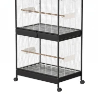 PawHut Grote vogelvolière met uitneembare scheidingswand, 2 deuren, 4 houten zitstokken, wielen, 2 lades en 6 voerbakjes, XXL(m-10)
