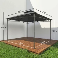 Outsunny Paviljoen 3x3 m waterafstotend stevig tuinpaviljoen met uitschuifbaar bovenframe en dubbeldak donkergrijs(m-3)