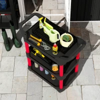 HOMCOM Gereedschapswagen met 3 Niveaus, Zijhandvatten, Wielen, Kunststof, Zwart(m-9)