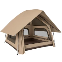 Outsunny Instant Pop-Up Tent met Regenschutz, Waterdicht Koepeltent voor 2-3 Personen met Grondzeil, 4 Ramen, 235x235x184cm, Khaki(m-11)