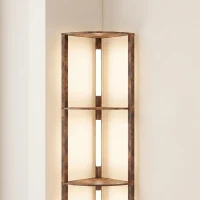 HOMCOM LED vloerlamp met planken, 5-laags dimbaar, moderne vloerlamp met 3 helderheidsstanden en voetschakelaar, rustiek bruin(m-11)