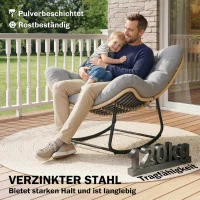 Outsunny Rattan Schommelstoel Tuinligstoel met dikke kussens, Tuinschommel tot 120 kg Binnen Buiten 87 x 110 x 70 cm Grijs(m-6)