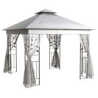 Outsunny Paviljoen met dubbeldak, 3x3 m waterafstotend stabiel winterbestendig tuinpaviljoen met muggennet lichtgrijs