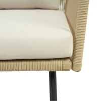 Outsunny Rattan Bistroset 3-delig FSC Tuinmeubelset met 2 Fauteuils, Latten Houten Tafel, Dikke Wasbare Kussens, Stalen Frame(m-11)