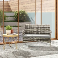 Outsunny 2-zits Rattan Tuinbank PE-Rattan Outdoor Terrasbank met Kussen, Anti-slip Matten, Stalen Frame, Lichtgrijs(m-8)