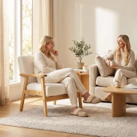 HOMCOM Modern Armchair, Sherpa Fleece Upholstered Accent Chair with Solid Wood Legs and Wide Seat, Cream White(m-7)