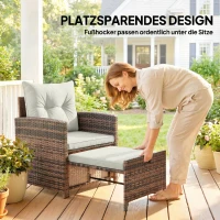Outsunny Rattan Tuinmeubelset 5-delig Balkonmeubelset met 2 Stoelen, Kussens, Voetenbankjes, Tafel, Opbergruimte Crème(m-4)