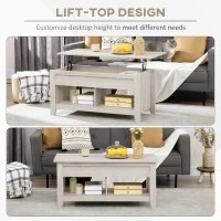 HOMCOM Lift Top Coffee Table w/ Hidden Storage Compartment Open Shelves Lift Tabletop Pop Up Centre Table for Living Room Oak Effect(m-4)