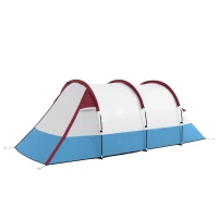 Outsunny 3-Persoons Campingtunnelzelt, Laternhaak, Drie Ingangen, Waterdicht, Rood(m-10)