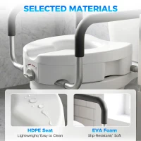 HOMCOM Înălțător WC pentru Vârstnici din HDPE cu Mânere Antialunecare, Lățime Reglabilă, Capacitate 136 kg, Alb(m-6)