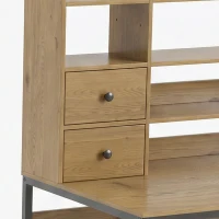 HOMCOM Scrivania per Computer con 4 Cassetti, Scrivania con Contenitore e Scaffali Aperti, 105x60 cm, Legno Naturale(m-9)