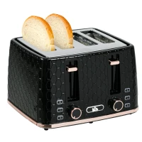 HOMCOM 4-Scheiben-Toaster mit 7 Bräunungsstufen, High-Lift, Aufwärmen/Auftauen/Abbrechen, 1860W, Schwarz mit Wabenstruktur(m-12)