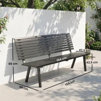 Outsunny Tuinbank 3-zits weerbestendig metaal outdoor bank met brede zitting lamellenontwerp, tot 240 kg 154 x 68 x 88 cm(m-3)
