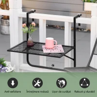 Outsunny Masa de Balustrada Pliabila din Metal, 60x60x57-72cm, Negru(m-7)