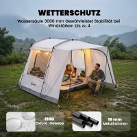 Outsunny Achtertent voor 2-4 personen, 320 x 280 x 205 cm 2-in-1 autotent waterdicht tunneltent met 4 deuren, raam en grondzeil(m-7)