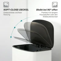 HOMCOM Keukenprullenbak 50L met Blijft-Open Functie, Soft-Close Deksel, Pedaal, Crèmewit(m-5)