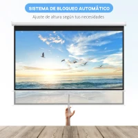 HOMCOM Pantalla de Proyección Manual Portátil 100 Pulgadas Formato 16:9 con Altura Ajustable 221x124 cm Blanco(m-4)