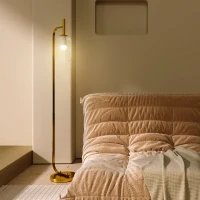 HOMCOM LED Floor Lamp for Living Room with Glass Lampshade, Modern Standing Lamp with Foot Switch, Adjustable Brightness, 2700K for Bedroom, Gold Tone(m-8)
