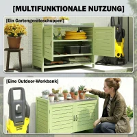 Outsunny Plantentafel met opbergkast van hout, buitenkast met verzinkt werkblad, 3 planken, 88x40x70,5 cm, groen(m-4)