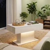 HOMCOM LED Salontafel met opbergruimte, hoogglans, modern, 2 lades & afstandsbediening, wit(m-8)