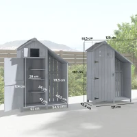 Outsunny Houten tuinkast outdoor weerbestendig met bitumendak en planken, 129 x 51,5 x 180 cm, grijs(m-3)