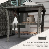 Outsunny Polyrattan Tuintafel, 50 x 50 x 45cm, Weerbestendige Bijzettafel voor 4 Personen, Vierkant met Opbergplank en Glazen Tafelblad(m-5)
