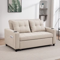 HOMCOM Two-Seater Pull-Out Sofa Bed - Beige(m-10)