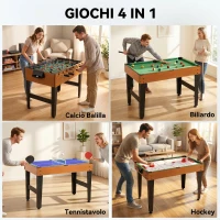 HOMCOM Mesa Multijuegos 4 en 1 con Futbolín Billar Hockey de Mesa y Ping-pong para Niños y Adultos 107x61x84,5 cm Natural(m-4)