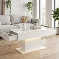 HOMCOM LED Salontafel met opbergruimte, hoogglans, modern, 2 lades & afstandsbediening, wit(m-7)