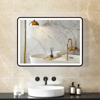 HOMCOM LED-Badezimmerspiegel Anti-Beschlag Dimmbare Schminkspiegel mit Beleuchtung 80 x 60 cm Schwarzer Rahmen(m-10)